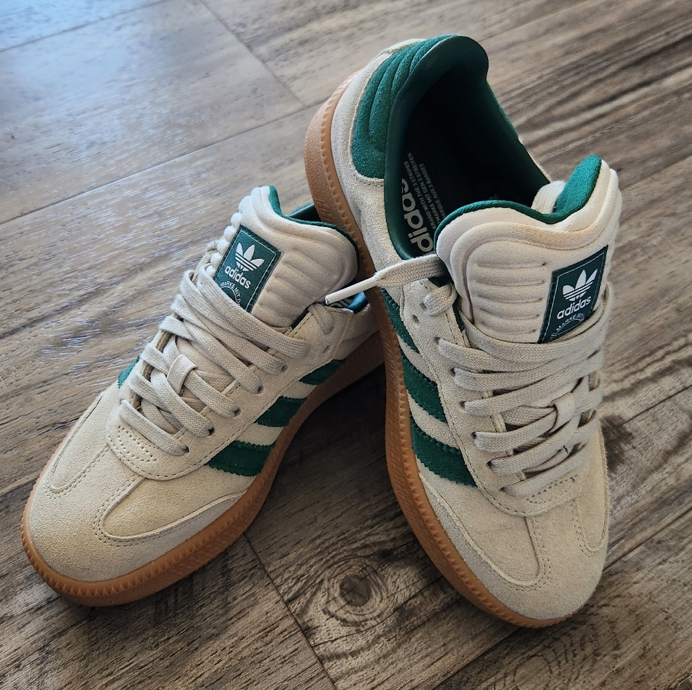 Adidas Samba Beige and Green Sneakers Gum Bottom